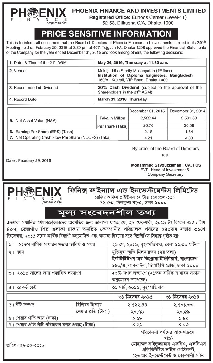 phonix-Price-sensitive-information