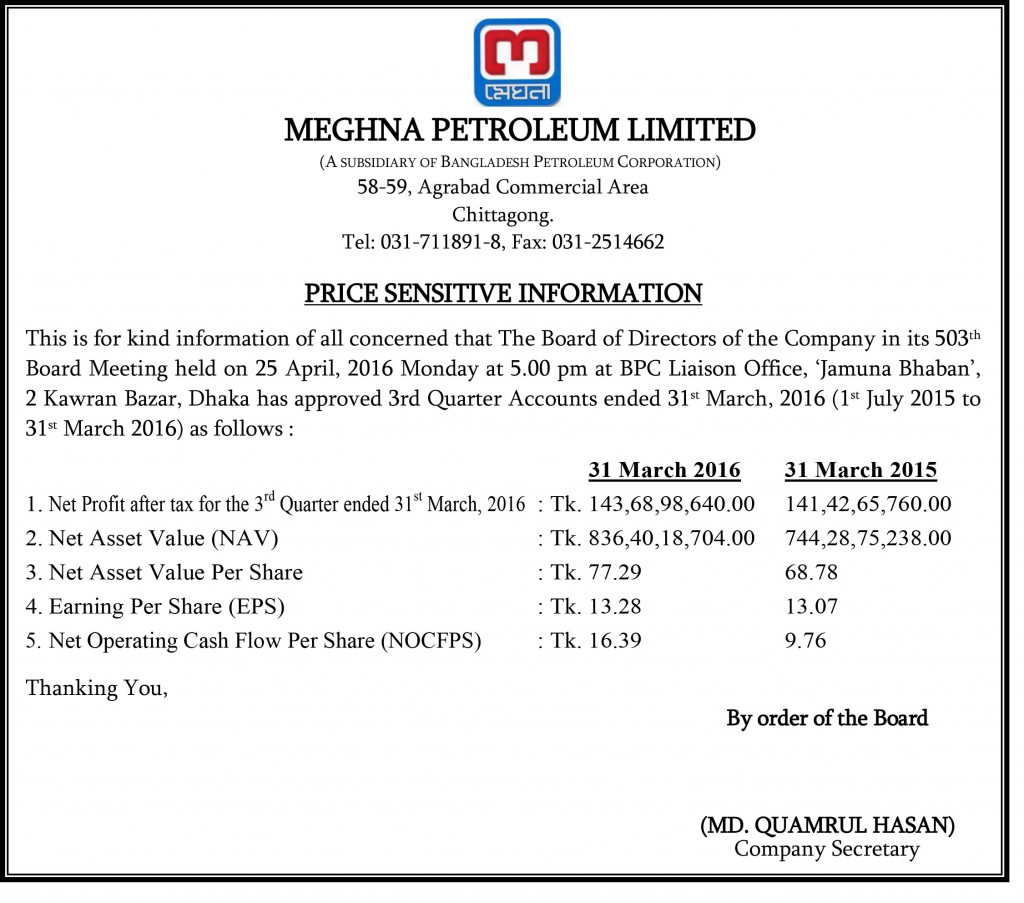 3rd-Quater-Price-Sensitive-Information