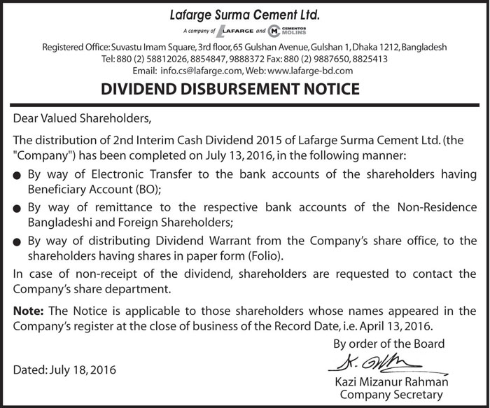 DIVIDEND-DISBURSEMENT-NOTICE